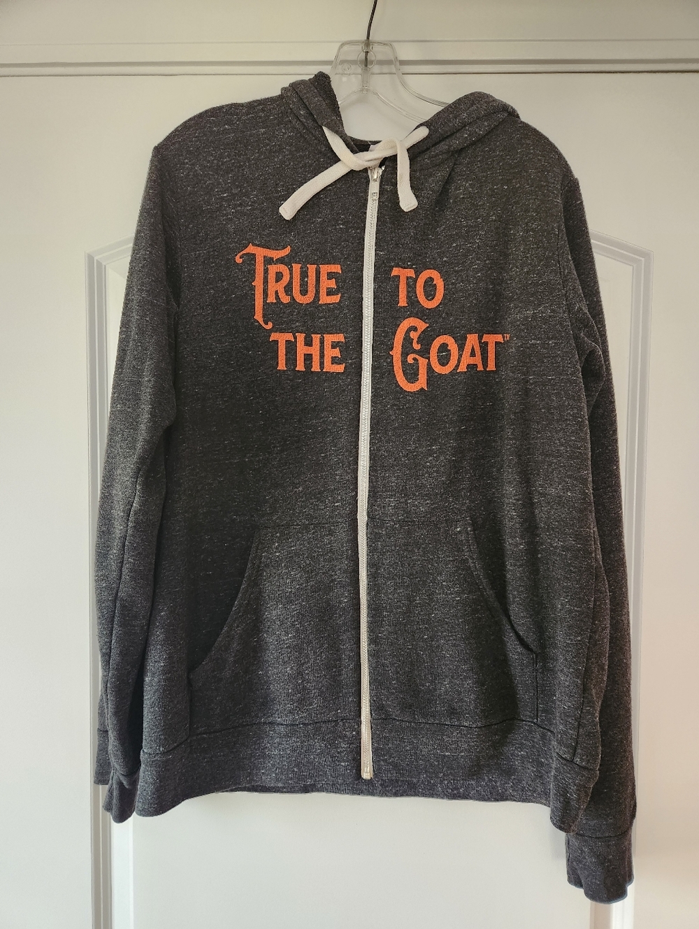Men's True To The Goat Charcoal Zip Hoodie with Orange Script Size Large